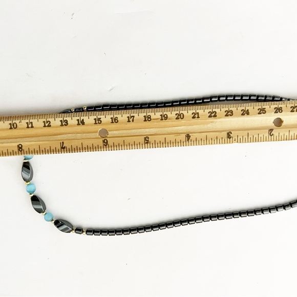 Vintage Blue Cats Eye And Magnetite Beaded Necklace Jewelry Gift - Picture 4 of 4